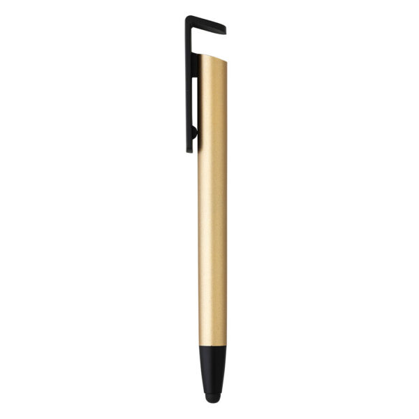 HALTER, plastična "touch" hemijska olovka sa držačem za mobilni telefon, zlatna