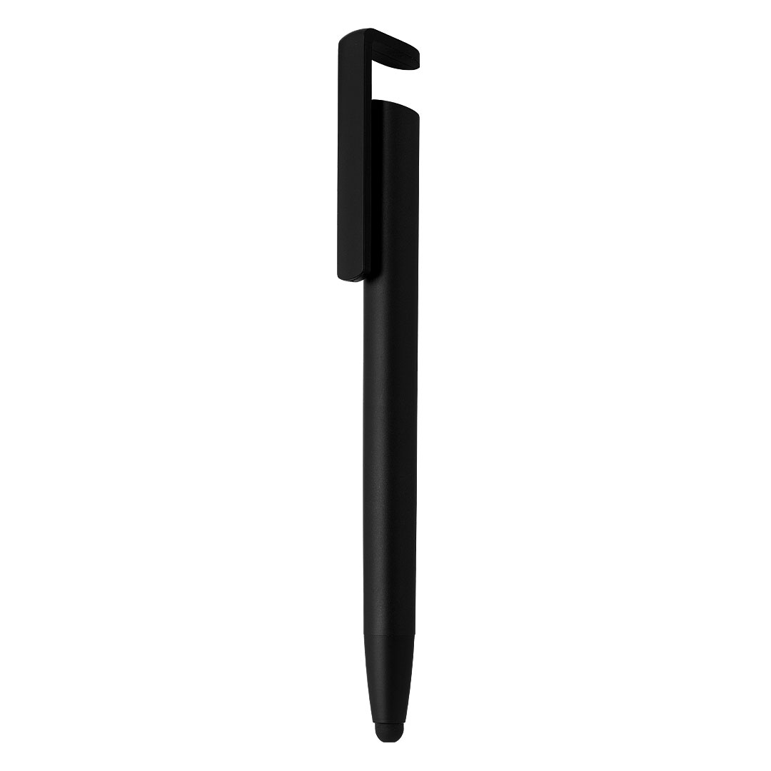HALTER, plastična „touch“ hemijska olovka sa držačem za mobilni telefon, metalik crna