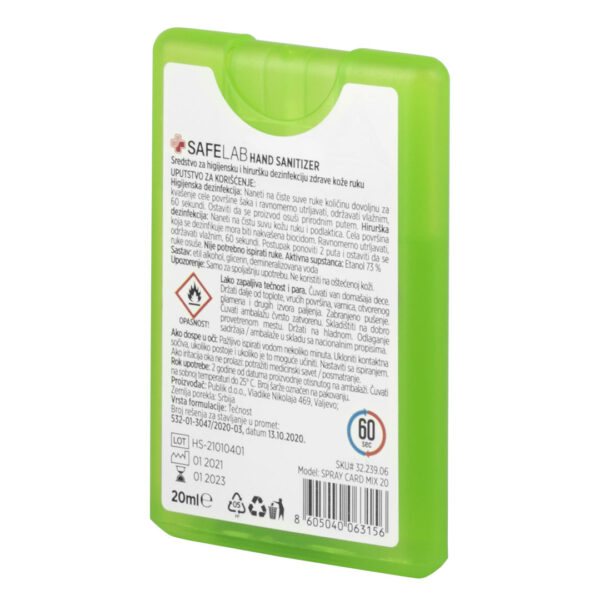 SPRAY CARD 20, antibakterijska tečnost za dezinfekciju ruku, 20 ml, 50/1, svetlo zeleni
