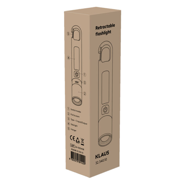 KLAUS, punjiva baterijska lampa kapaciteta 1.200 mah (8 led), crna