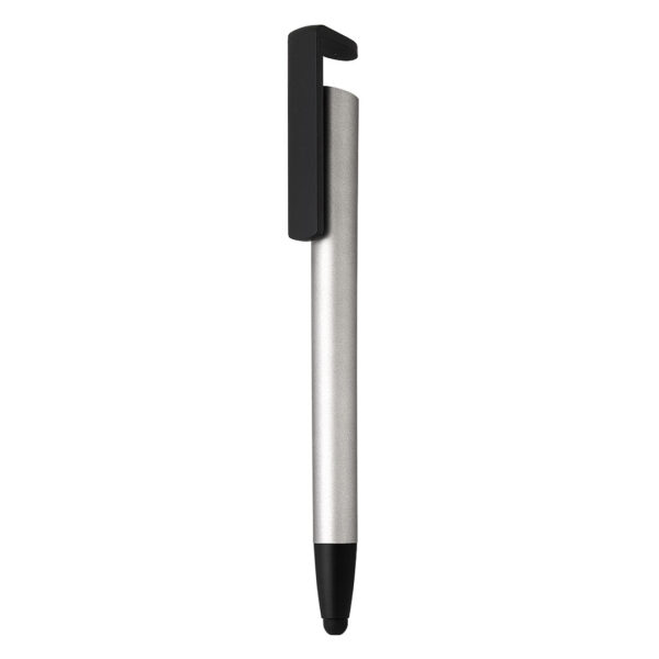 HALTER, plastična "touch" hemijska olovka sa držačem za mobilni telefon, srebrna
