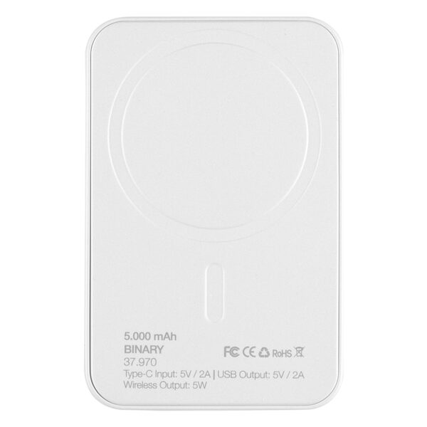 BINARY, pomoćna baterija sa magnetom, 5.000 mah, bežično punjenje, 5w, bela