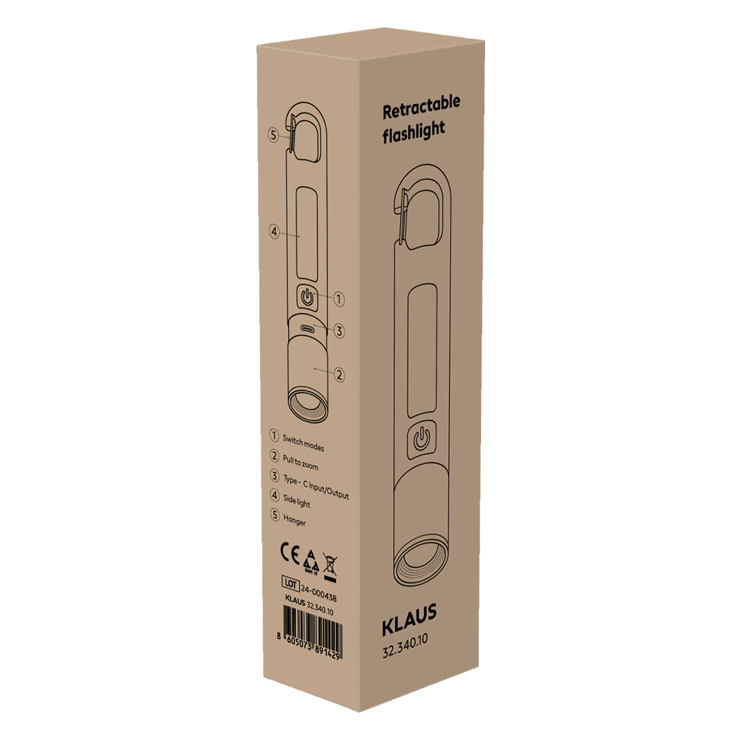 KLAUS, punjiva baterijska lampa kapaciteta 1.200 mah (8 led), crna