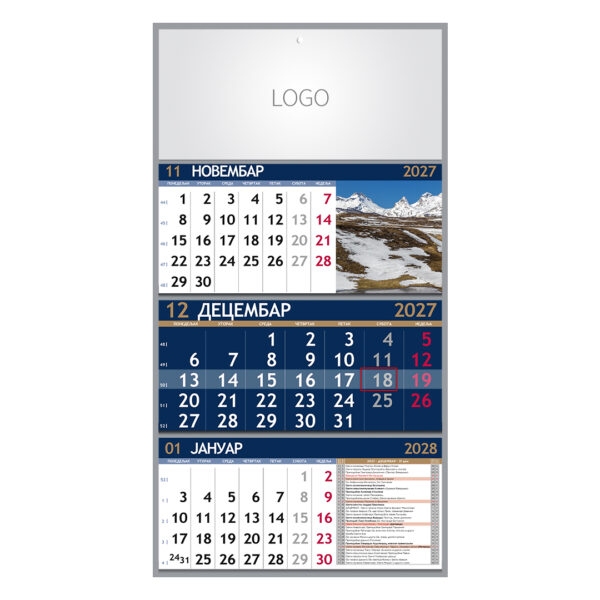 PRIRODA 07, zidni kalendar: 3 x 12 listova, tromesečni, trodelni