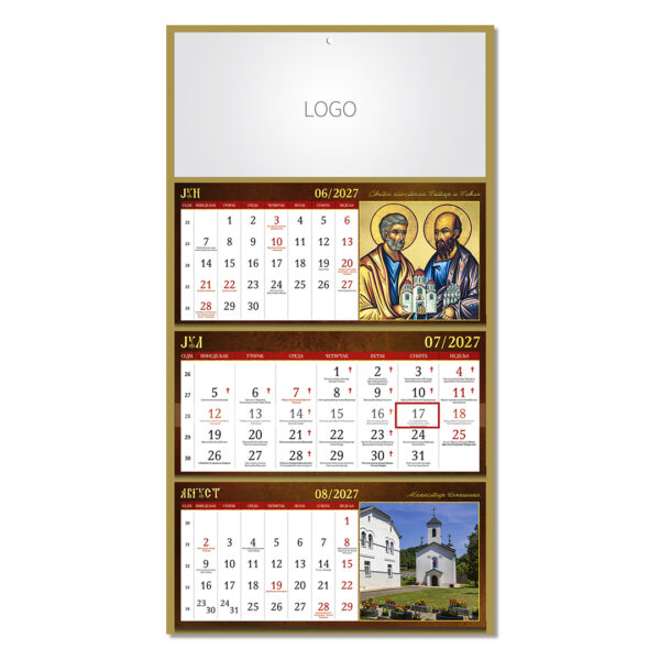 MANASTIRI 08, zidni kalendar: 3 x 12 listova, tromesečni, trodelni