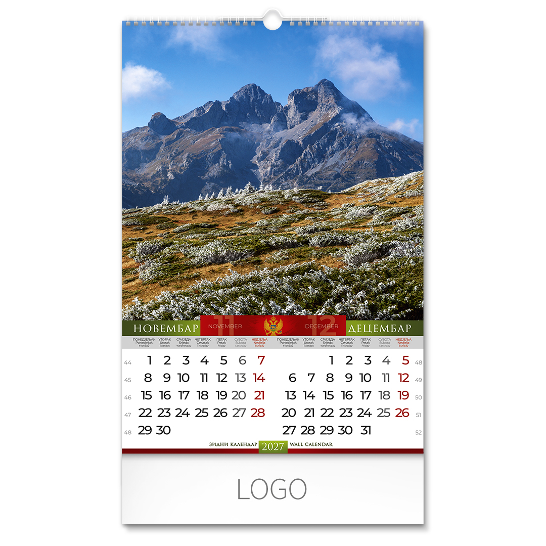 CRNA GORA, zidni kalendar: 7 listova, dvomesečni