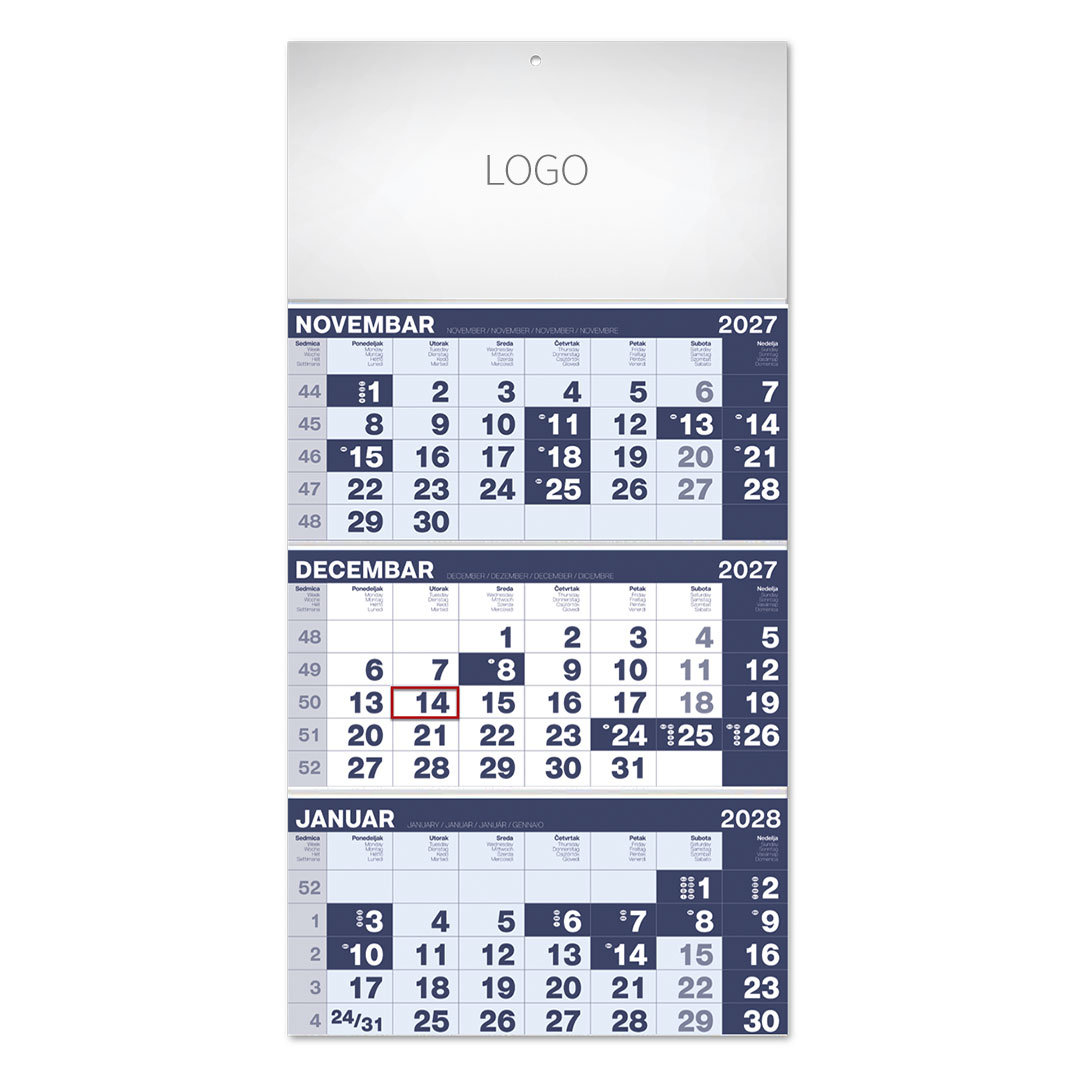 POSLOVNI 17, zidni kalendar, 3 x 12 listova, tromesečni, trodelni