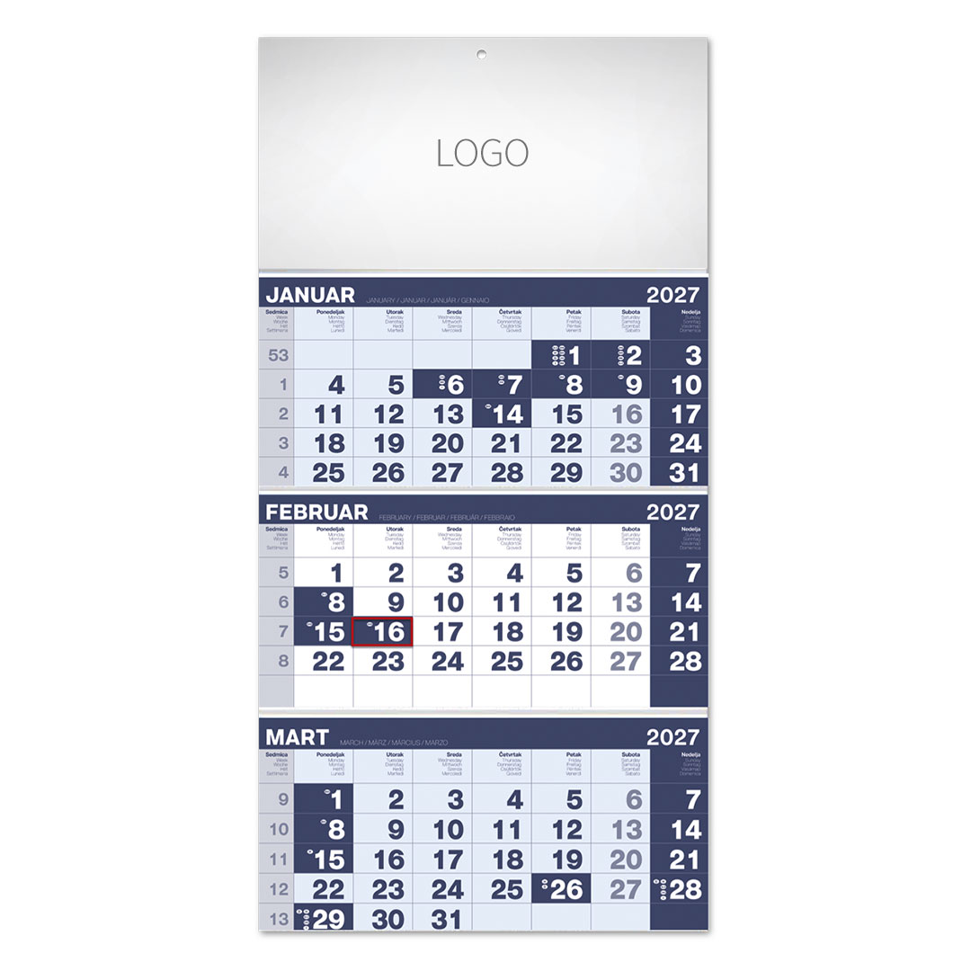 POSLOVNI 17, zidni kalendar, 3 x 12 listova, tromesečni, trodelni
