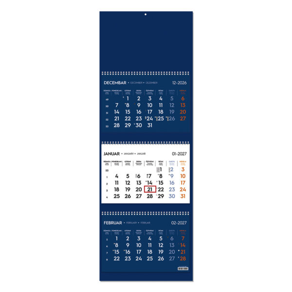 POSLOVNI 73, zidni kalendar: 3 x 12 listova, tromesečni, trodelni, plavi