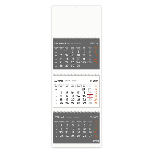 POSLOVNI 73, zidni kalendar: 3 x 12 listova, tromesečni, trodelni, beli