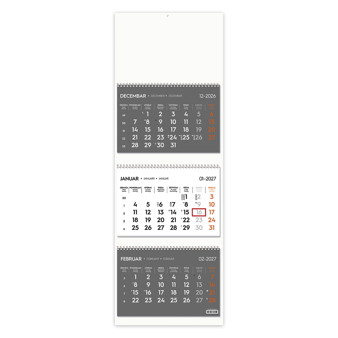 POSLOVNI 73, zidni kalendar: 3 x 12 listova, tromesečni, trodelni, beli